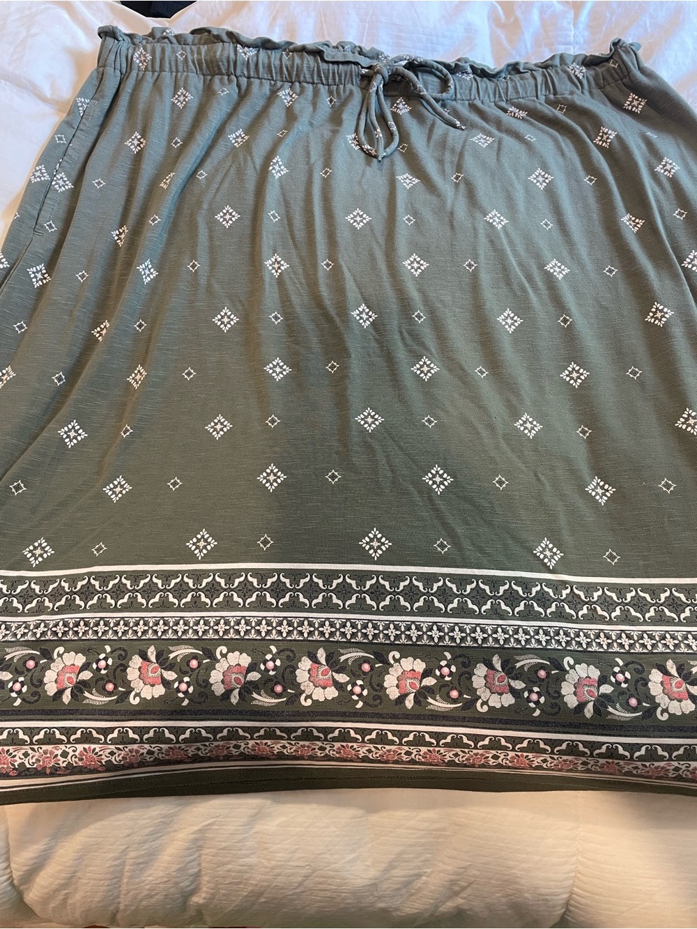 J. Jill Olive Green Skirt with Floral Border